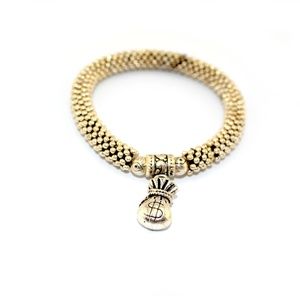 Metal Beaded Stretch Bracelet Money Bag Charm